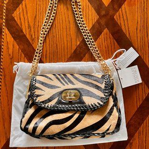 NWT Badgley Mischka Calf Hair Zebra Print Handbag